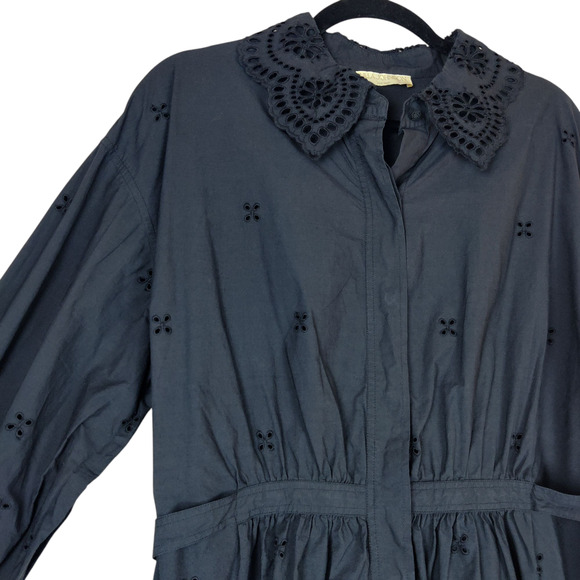 Ulla Johnson Gemma Broderie Anglaise Eyelet Cotton Poplin Shirt Dress Black 8/10 - Picture 5 of 14